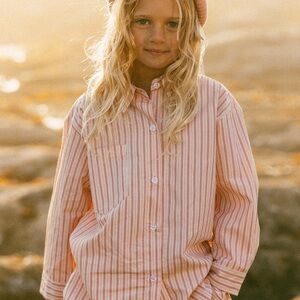 Fostered Collection Unisex Striped Pink and White Button-Up Shirt